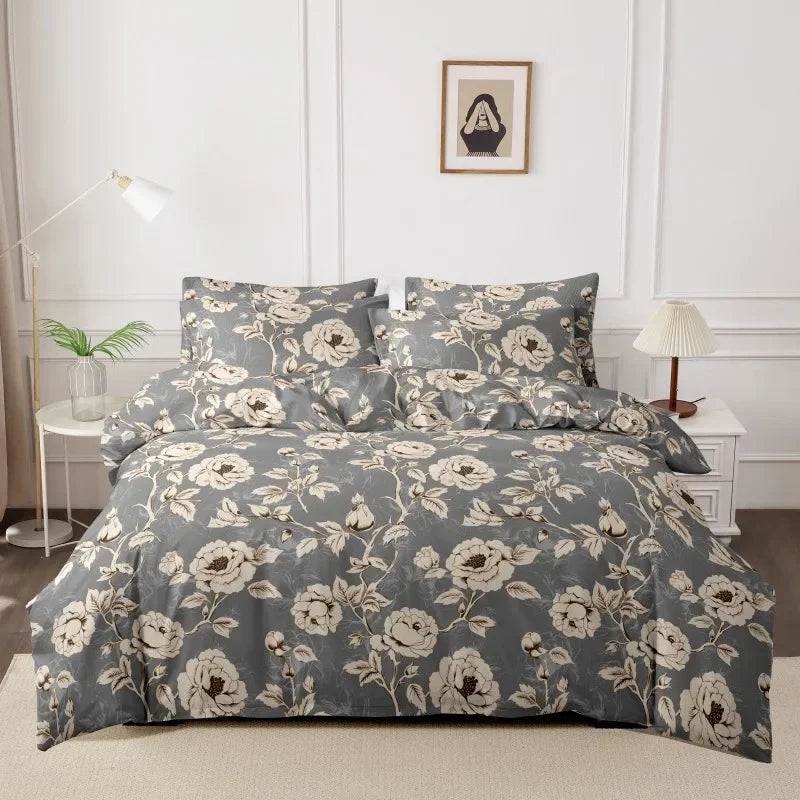 3pcs Printed Brushed Duvet Cover Pillowcase Three Piece Set High Quality Skin Friendly Fabric Bedding Cover (without Bed Sheet)