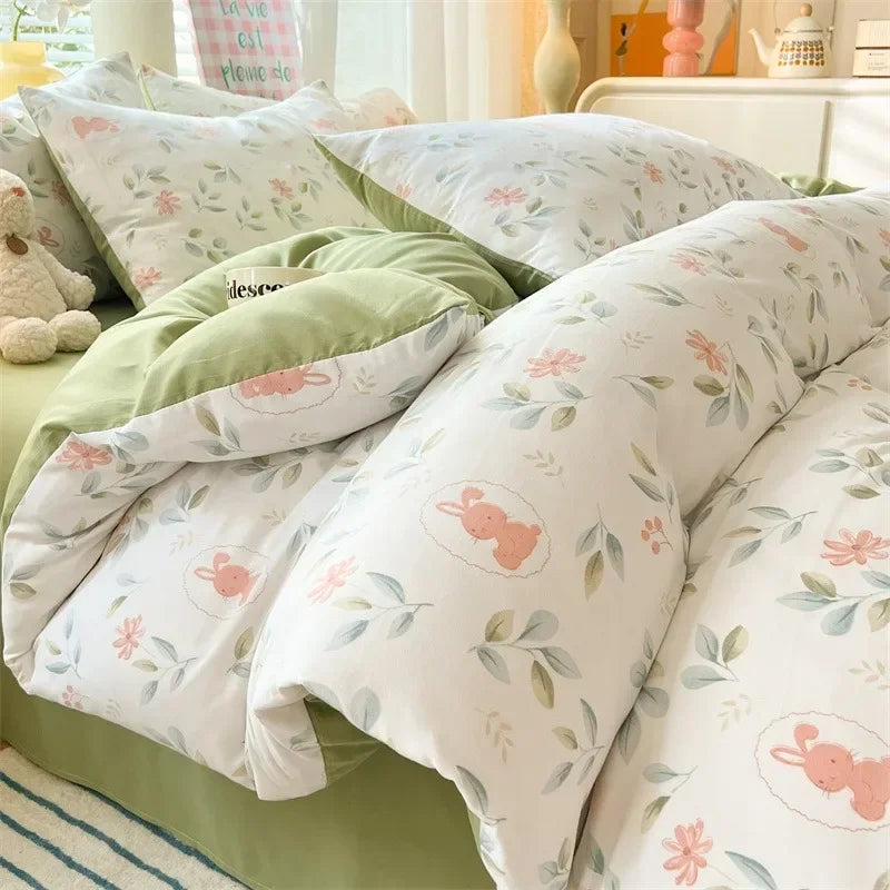 4pcs/set Plant Floral Print Set A Duvet Cover and Bed Sheet A Pair of Pillowcases Suitable for Bedroom Home Decor Bedding Sets
