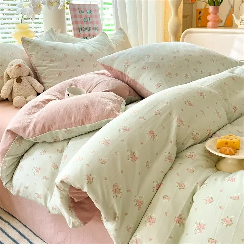 4pcs/set Plant Floral Print Set A Duvet Cover and Bed Sheet A Pair of Pillowcases Suitable for Bedroom Home Decor Bedding Sets